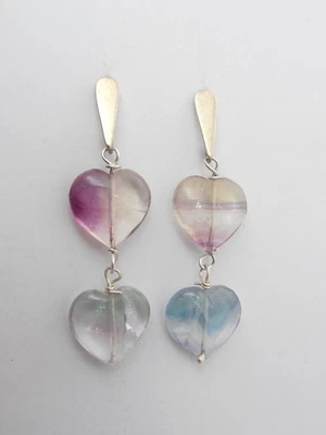 Orecchini pendenti con Cuore in Fluorite e Argento 925 - Pietra Dura - Immagine 1 di 4