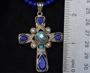 Nicky Butler 925 Sterling Silver Lapis, Turquoise, Labradorite Cross Pendant NB - Picture 1 of 6