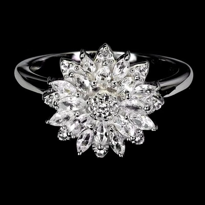 Anillo de plata de ley 925 marquesa zafiro blanco ceilán piedras preciosas joyería talla 6,5 Foto 1 de 4