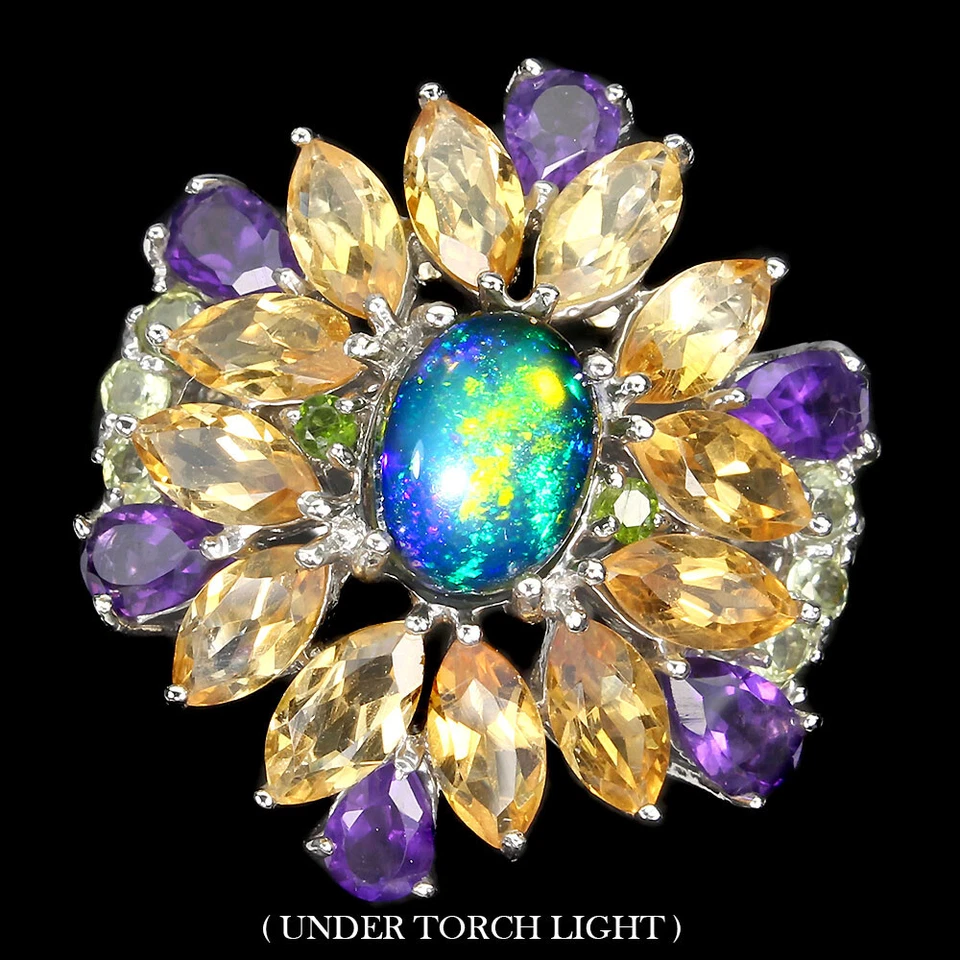 Anillo de plata de ley 925 ovalado ópalo negro 8x6 mm gemas de citrino piedras preciosas joyería 8 Foto 1 de 4