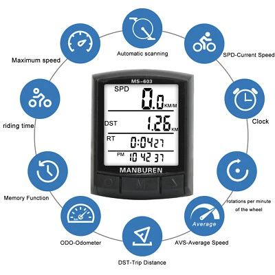 Wire/Wireless Bike Computer Speedometer Bicycle Odometer LCD Screen Waterproof - Image 1 of 4