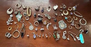 Sterling Silver 925 SINGLE Earring Lot Over 136g Signed Gemstones Turquoise - Picture 1 of 11