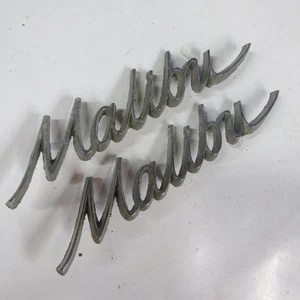 66 67 CHEVROLET CHEVELLE MALIBU ORIGINAL GM QUARTER PANEL EMBLEM SCRIPTS PAIR - Picture 1 of 5