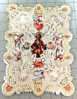 Large Antique Victorian Die Cut Paper Lace Greeting Card Embossed 3 Layers 7X9.5
