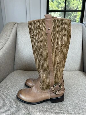 Botas femininas Anthropologie Schuler and sons de couro biqueira redonda bronzeada alta tamanho EUA 7 - Imagem 1 de 4