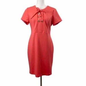 Nuevo sin etiquetas Vestido Vaino Vince Camuto 12 Para Mujer Coral Naranja Con Cordones Delanteros - Imagen 1 de 10