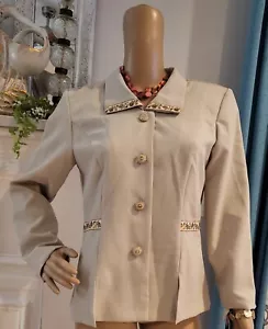 NWT Vintage L.L. Martin 2 Piece Beige Pants Suit with Embroidered Trim Size 8 - Picture 1 of 9