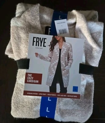 🌟NOVO🌟 Cardigã Feminino Frye The Cozy, Bronzeado, Tamanho G Padrão Jacquard, Fio Luxe - Imagem 1 de 4