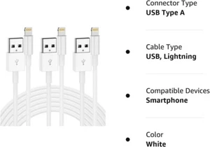 Lot de 2 câbles de charge rapide pour iPhone 14 13 12 11 Pro Max Mini XR XS X 9 - Photo 1 sur 8