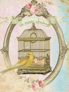 French Shabby Chic Bird Cage Counted Cross-Stitch Pattern Needlepoint - Picture 1 of 1