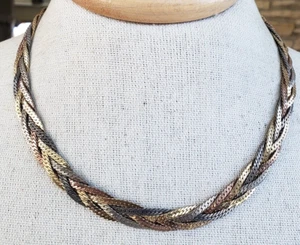 Vintage dreifarbig 5 geflochten Fischgrät Kette Halsband Halskette 18" 7/16" breit - Bild 1 von 6