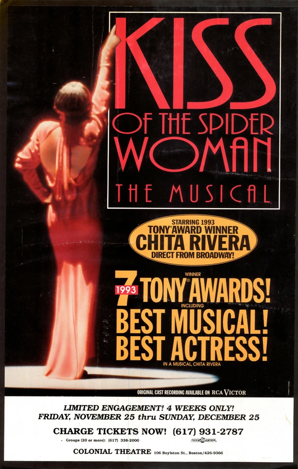 Kiss of the Spider Women Window Card Musical Theater 18"x12"  - Image 1 of 1