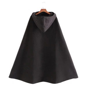 Women's Faux Wool Hooded Cape Cloak Long Gown Poncho Shawl Thermal Solid Color - Picture 1 of 10