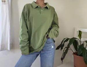 Vintage Old Navy 100% Cotton Y2K Retro Long Sleeve Green Polo Shirt Size XL - Picture 1 of 14
