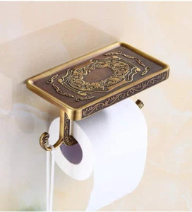 Vintage Wall-Mounted Brass Toilet Paper Holder Bathroom Tissue Roll Box - Picture 1 of 4