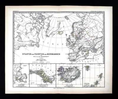 1880 Spruner Map Norman Viking States & Voyages Vinland Iceland Norway Greenland - Image 1 of 4
