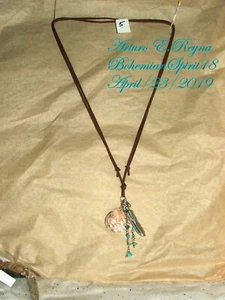 Southwestern Arturo E.Reyna UNISEX Leather Turquoise Seashell Feather Necklace - Picture 1 of 5