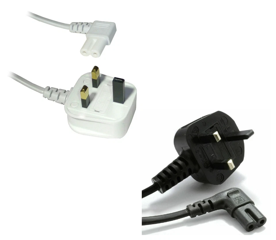 1m/2m/3m/5m Right Angle Figure 8 Fig of 8 Lead Cable C7 to UK Plug Power Cord - Image 1 of 1