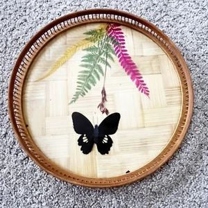 Black Butterfly Mid Century Bar Tablett Press Bambus Serviertablett Blume Vintage - Bild 1 von 6