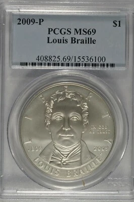2009-P Louis Braille Commemorative Silver Dollar PCGS MS69 - Image 1 of 4
