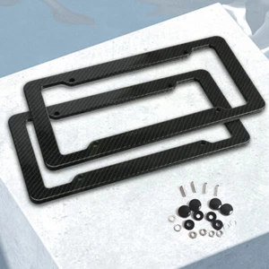License Plate Frame Black License Plate Label Cover Carbon Fiber Car Accessories - Picture 1 of 12