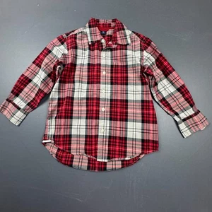 Gap Plaid Shirt Boys 4/5 Red Grey Button Up Long Sleeve Casual Cotton - Picture 1 of 9