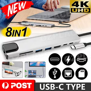 8in1 Hub USB-C To Type-C USB 3.0 4K HDMI RJ45 Ethernet SD TF OTG PD Port Adapter - Picture 1 of 11