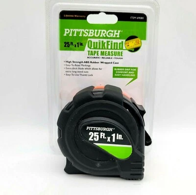 Pittsburgh Quick Find Tape Measure Rubber Grip Easy Read Extra Thick Blade 25 ft - Image 1 of 4