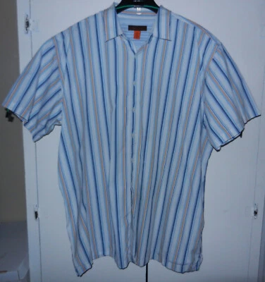 NYNE Blanco Con Rayas Algodón Hombre Camisa Manga Corta 2X Grande Foto 1 de 4