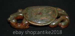 7.4" Old Chinese Hetian Jade Carving Fengshui Dragon Tortoise Turtle Statue - Picture 1 of 10