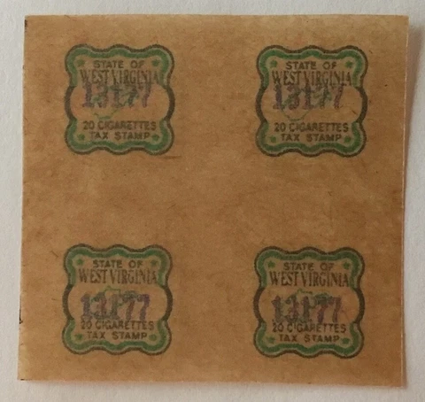 West Virginia State Revenue - Cigarette Decal Tax Stamps #C20 - Block of 4 - WV Cover