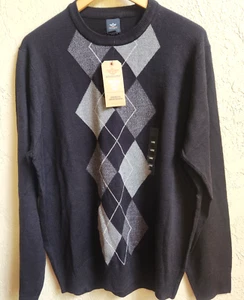 Dockers Argyle Sweater Mens Large Black Gray Comfort Touch LS Knit 100% Acrylic - Picture 1 of 13