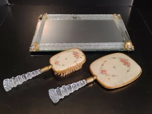 Vintage 3 Piece VANITY SET BRUSH HAND MIRROR Dresser Top Set - Picture 1 of 11