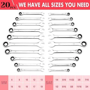 22-Pieces Ratcheting Combination Wrench Set Metric 6-19mm & SAE 1/4-3/4" - Bild 1 von 5