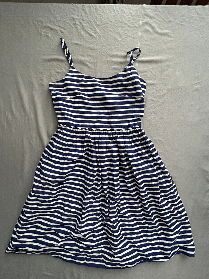 J Crew девочек спагетти ремень платье размер 0 - 100% хлопок - синий полоски белый - Изображение 1 из 4