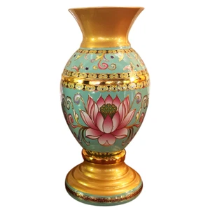 21.7cm Guanyin Buddha Vase Copper Alloy Lotus Water Bottle Buddhist Supplies - Picture 1 of 7