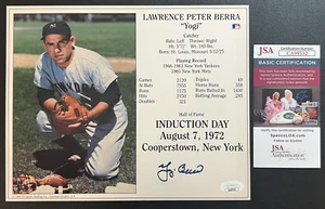 Yogi Berra Signed Induction Day Card JSA w/COA HOF '72 New York Yankees #8 MLB! - Picture 1 of 4