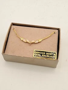 Beautiful Vintage Genuine Ruby & Opal Gold Tone Necklace 17” Dainty - Picture 1 of 4