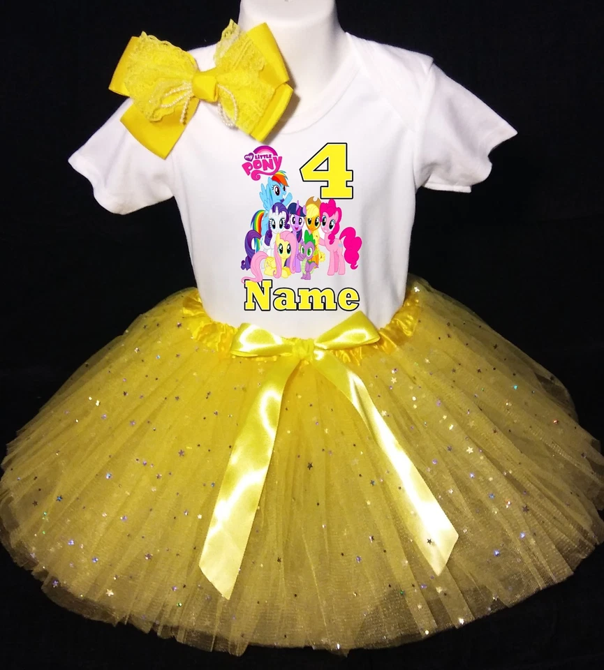 My Little Pony --Con NOMBRE-- 4º Cumpleaños Vestido Camisa 2 piezas Amarillo Tutú Conjunto Foto 1 de 1