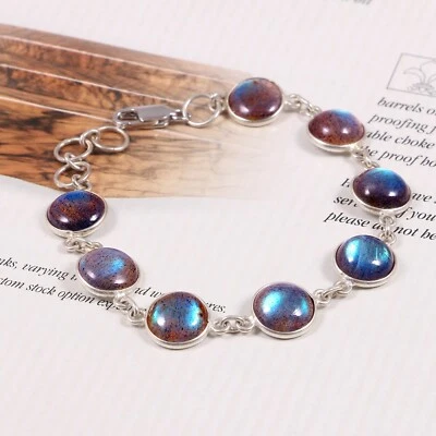 Labradorite Gemstone Statement Bracelet Women Art Deco 925 Solid Sterling Silver - Image 1 of 3