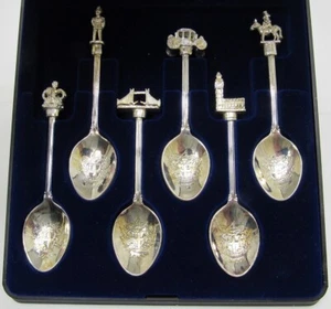 Set of 6 London Landmarks Silver Plated Souvenir Spoons In Hard Case -A6 - Picture 1 of 9