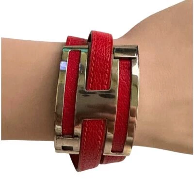 Hermes Pousse - Pulsera envolvente de cuero rojo Pousse Foto 1 de 4