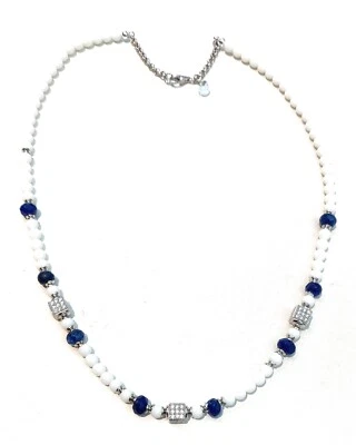 Collarino choker diWa Jewels agata bianca giada zaffiro blu zirconi argento - Immagine 1 di 4