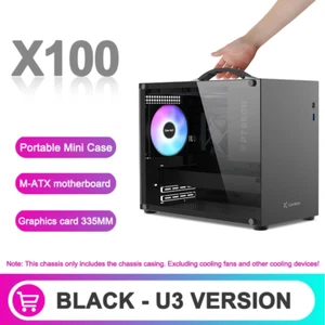 Power Train X100 Portable Mini-ITX/MATX PC Case USB3.0 Type-C Tempered Glass - Picture 1 of 16