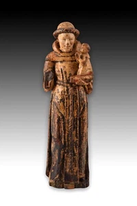 Saint Anthony with the Child Jesus. Wood. Mechelen School, 16th century. - Picture 1 of 8