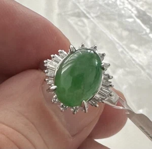 Stunning 3.93ct Burma Fei Cui Jade & Diamond Platinum Ring & Lotus Certificate - Picture 1 of 15