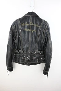 Harley Davidson studded buffalo hide leather jacket in black size S/UK10 - Picture 1 of 15