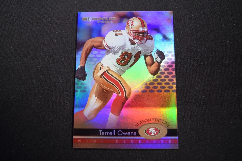 Terrell Owens 2002 Donruss #166 Season Stat Line /93 Parallel Rainbow Foil 49ers - Image 1 of 2