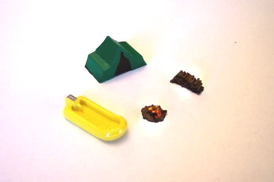 N scale large tent with boat campfire and log pile detail item *FINISHED* gr/ylw - Image 1 of 3