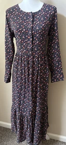 Old Navy Women's Tiered Swing Maxi Dress Size Medium Boho Prairie Cottage Button - Picture 1 of 12